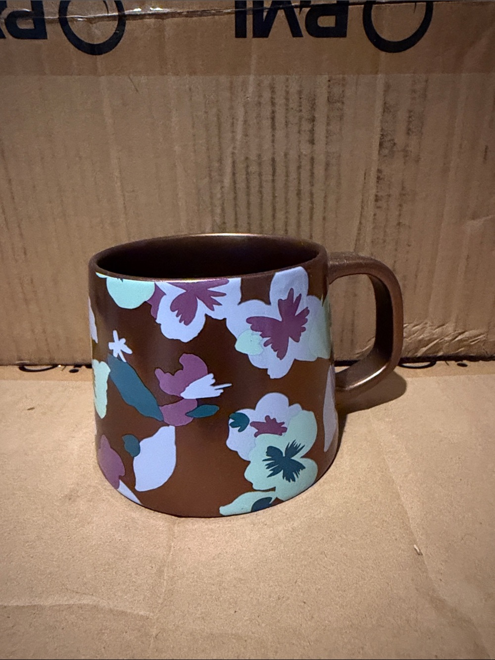 Starbucks Brown Ceramic Mug with Mint & Purple Floral Print